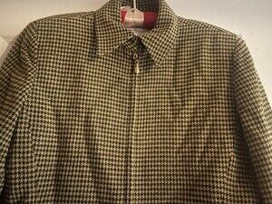 Emanuel Ungaro Jacket Womens 12/46 Brown Houndstooth Wool Zip Cropped Lined